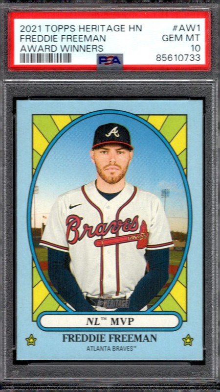 2021 TOPPS HERITAGE HIGH # FREDDIE FREEMAN AWARD WINNER GEM MINT PSA 10 view 1