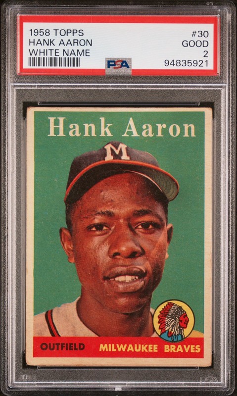 Hank Aaron 1958 Topps White Name PSA 2 Good Baseball Legend (#30)