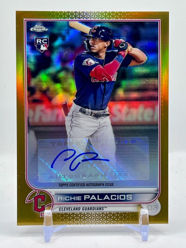 2022 Topps Chrome Update Richie Palacios RC Gold Auto /50 Guardians AC-RPA Rays view 1