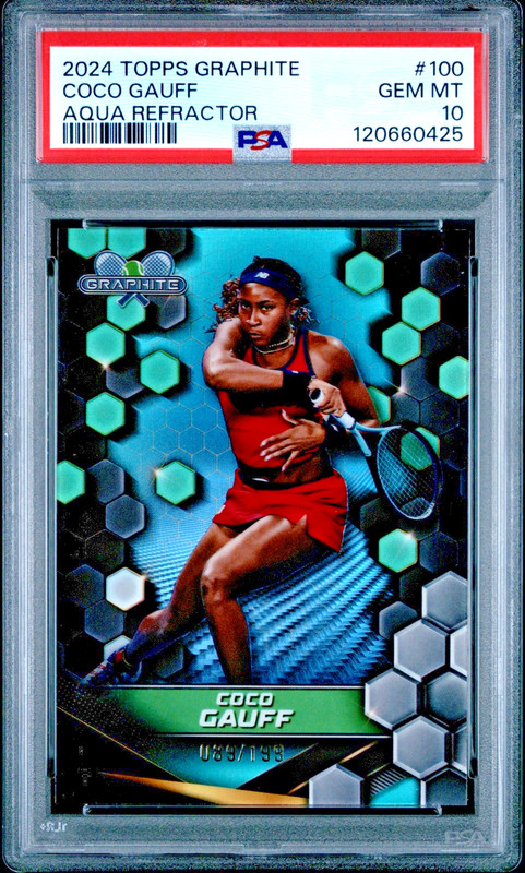 2024 TOPPS GRAPHITE TENNIS AQUA REFRACTOR #100 COCO GAUFF 89/199 PSA 10