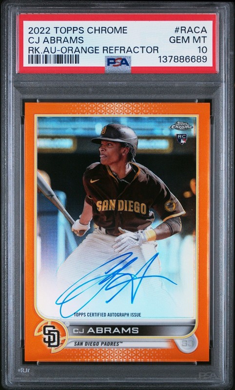 CJ Abrams 2022 Topps Chrome Orange Refractor RC Auto /25 PSA 10 Gem (#RA-CA)