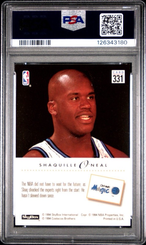 1993 SKYBOX PREMIUM 331 SHAQUILLE O'NEAL PSA 8 view 2