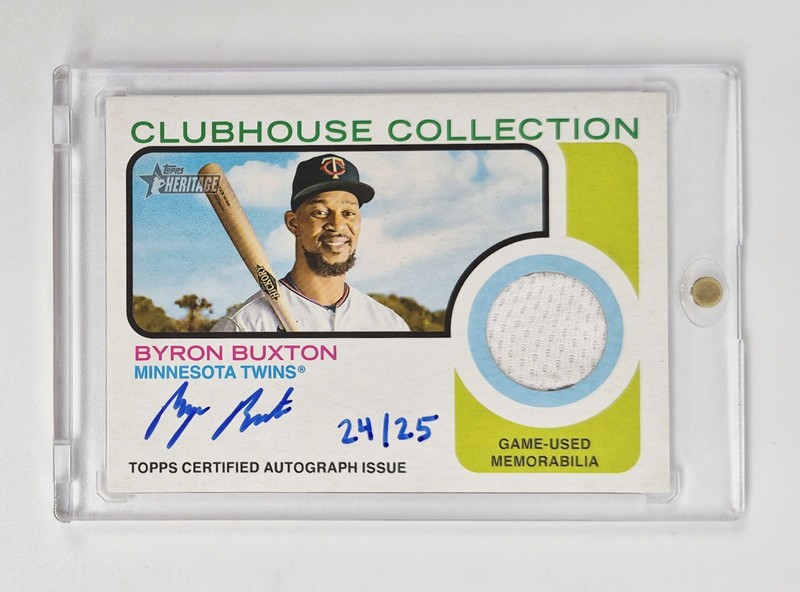 MINT #/25 SSP AUTO GAME USED PATCH Byron Buxton 2022 Topps Heritage Clubhouse 