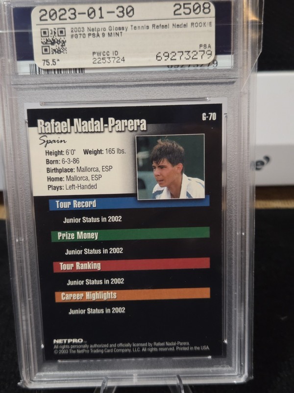 2003 NETPRO GLOSSY RAFAEL NADAL #G70 RC PSA 9 view 2