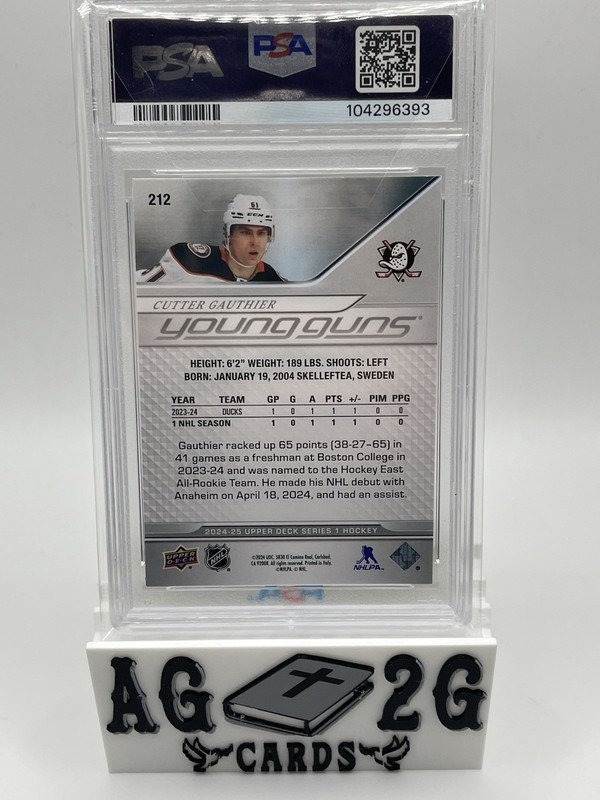 2024 Upper Deck Cutter Gauthier Young Guns  PSA Gem MT 10 #212-Anaheim Ducks view 2