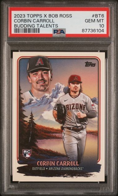 2023 TOPPS X BOB ROSS THE JOY OF BASEBALL BUDDING TALENTS CORBIN CARROLL PSA 10