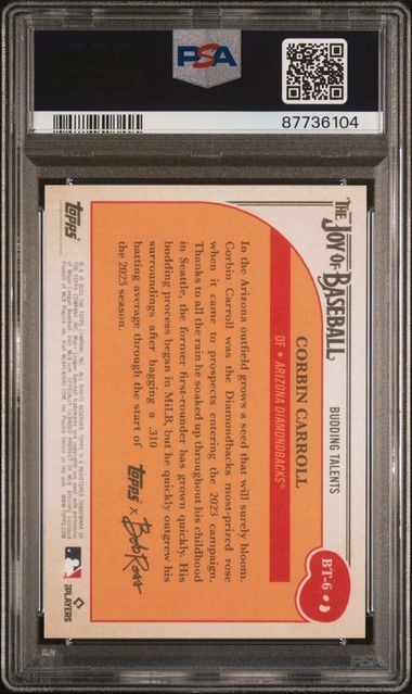 2023 TOPPS X BOB ROSS THE JOY OF BASEBALL BUDDING TALENTS CORBIN CARROLL PSA 10 view 2