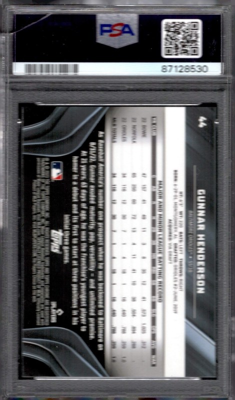 2023 Topps Chrome Black #44 Gunnar Henderson ORIOLES Rookie PSA Gem Mint 10 view 2