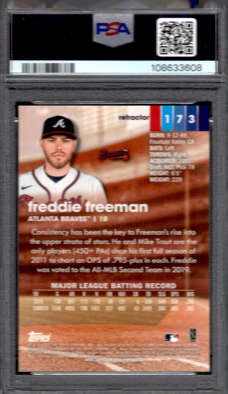 2020 Topps Stadium Club Chrome Freddie Freeman Refractor Braves PSA 10 view 2