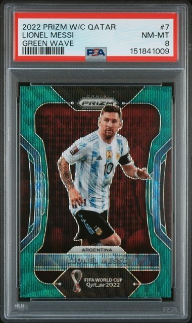 Lionel Messi 2022 Prizm FIFA World Cup Qatar #7 Green Wave PSA 8 Argentina