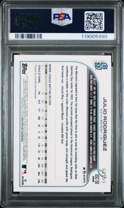 Julio Rodriguez 2022 Topps Chrome Update X-Fractor Rookie /99 PSA 8 (#USC150) view 2