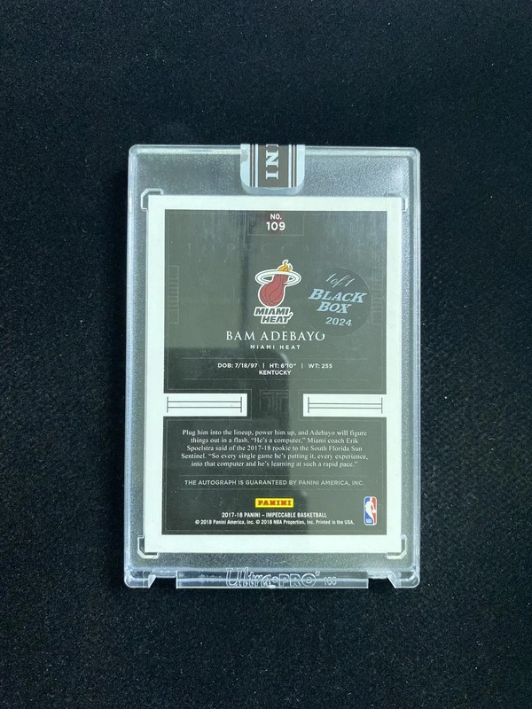 2024 Black Box 2017-18 Impeccable Platinum Bam Adebayo RC Rookie Auto 1/1 JC22 view 2