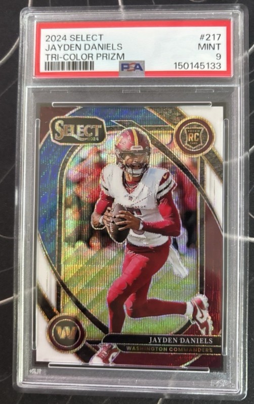 2024 Panini Select Jayden Daniels Club Level Tri-Color Prizm /149 RC #217 PSA 9