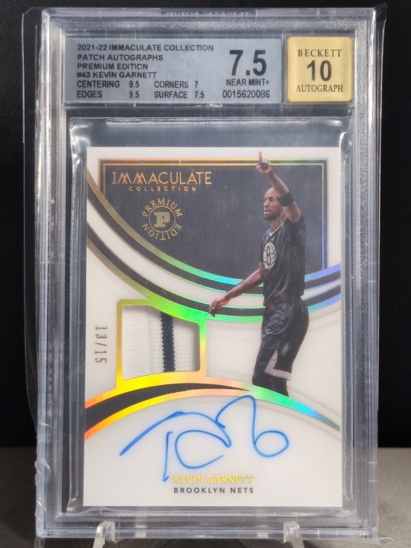 2021 Panini Immaculate Kevin Garnett PATCH AUTO /15 BGS7.5 Game Worn Celtics HOF
