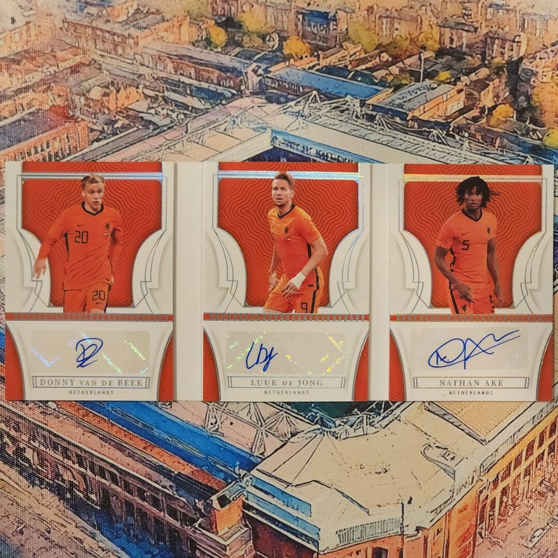 2022 National Treasures Van De Beek, De Jong, Nathan Ake Triple Auto Booklet /49