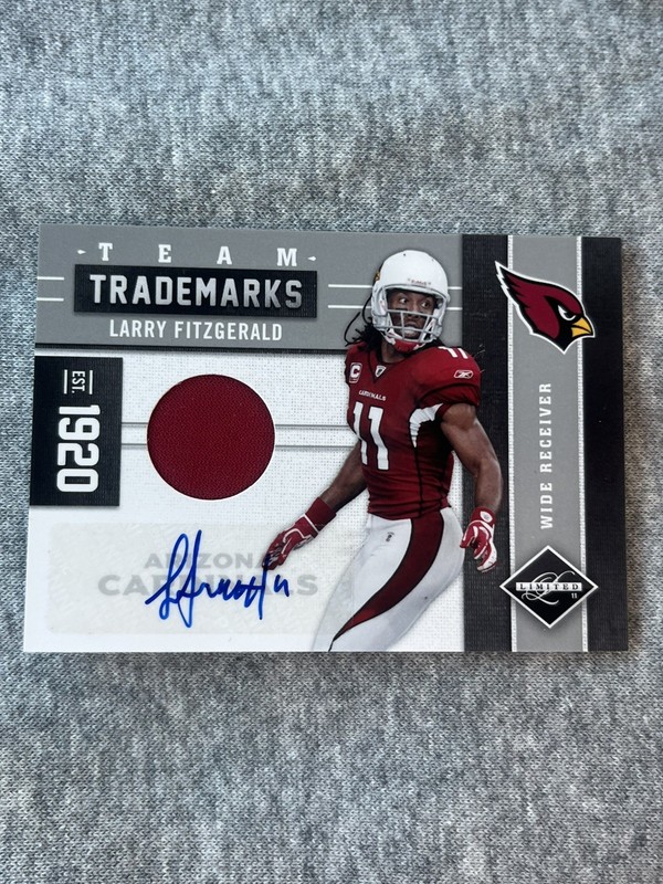 2011 Panini Team Trademarks Larry Fitzgerald GAME USED Patch Auto #/20 BEAUTY