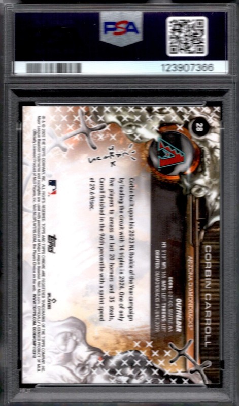 Corbin Carroll 2025 Topps Chrome X Cactus Jack Gold Refractor /50 #28 PSA 9 view 2