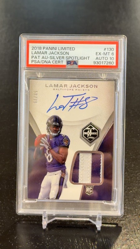 2018 Panini Limited - Rookie Patch Autograph Lamar Jackson #130 Silver Spotlight