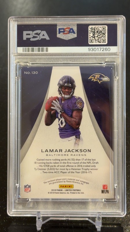 2018 Panini Limited - Rookie Patch Autograph Lamar Jackson #130 Silver Spotlight view 2