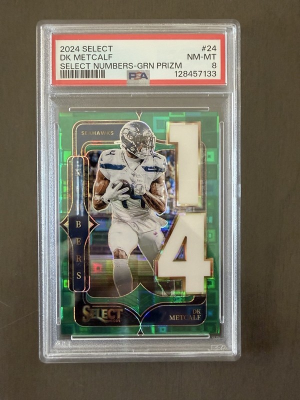 2024 Panini Select - DK Metcalf Numbers Green Pandora Prizm 5/5 PSA 8