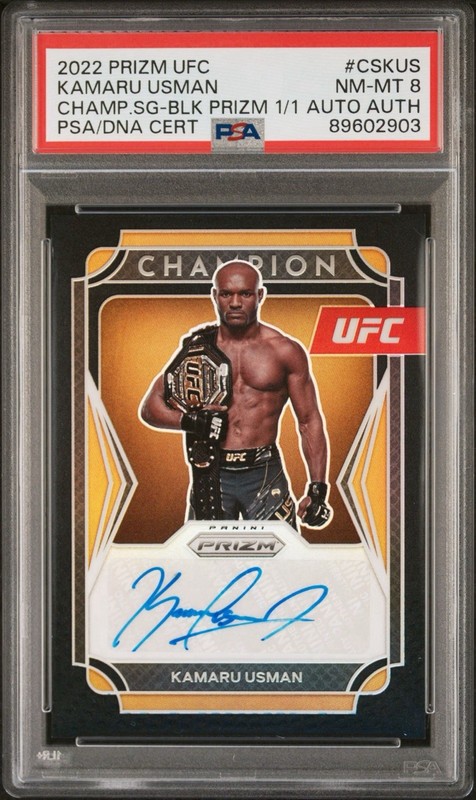 2022 Panini Prizm UFC Kamaru Usman Champion Signature Auto Black Prizm 1/1 PSA 8