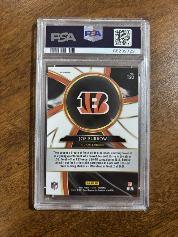 ✨2020 Panini Select Joe Burrow Turbocharged Silver Prizm Rookie RC #T20 PSA 10 view 2