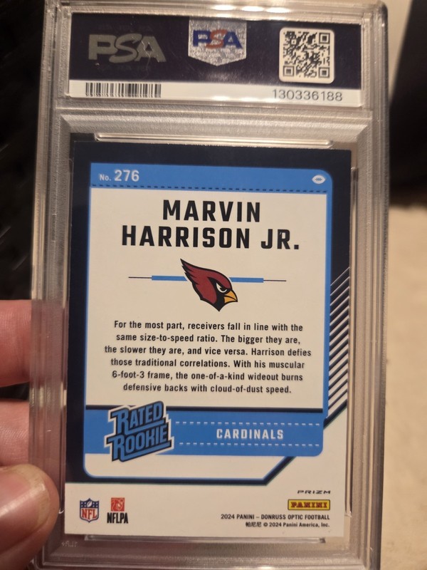 6888 Marvin Harrison Jr 2024 Panini Donruss 276 Optic Pink Rated Rookie PSA 9 view 2