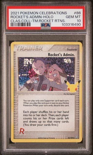 PSA 10 Rocket's Admin 86/109 Pokémon Celebrations Classic Collection Team Rocket