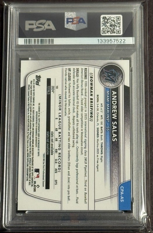 2025 Bowman Chrome Andrew Salas 1st Bowman True Orange Refractor Auto /25 PSA 10 view 2