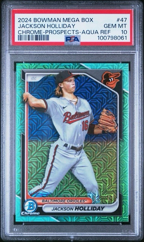2024 Bowman Mega Box Jackson Holliday Chrome Prospect /125 Aqua Refractor PSA 10