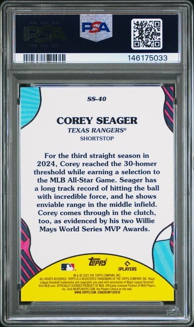 2025 Topps Summer Superstars #SS40 Corey Seager Texas Rangers PSA 10 view 2