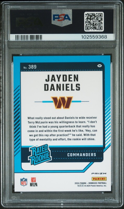 2024 Panini Donruss - Jayden Daniels Optic Preview Red Pandora PSA 10 view 2