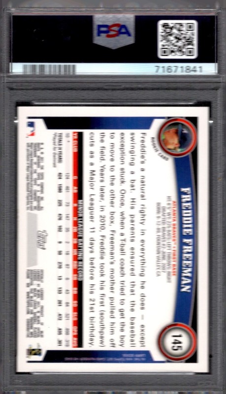 2011 Topps #145 Freddie Freeman RARE Walmart Black Border Rookie RC PSA 7 view 2