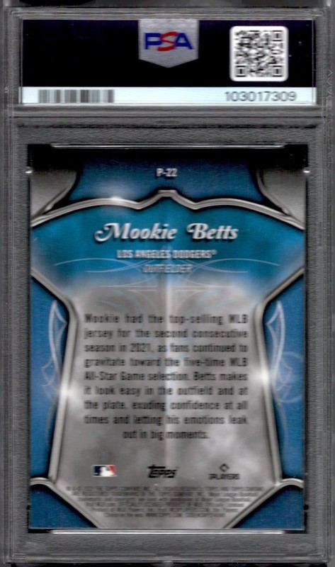 2022 Topps Chrome Mookie Betts #P22 Pinstriped Club Plaques Graded PSA 10 GEM view 2