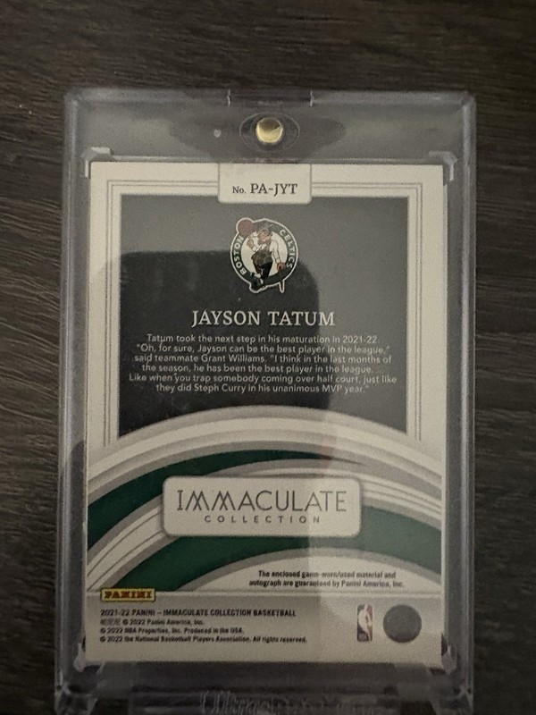 JAYSON TATUM On-card Auto Game Used Patch /49 2021 Immaculate Two Color Patch view 2