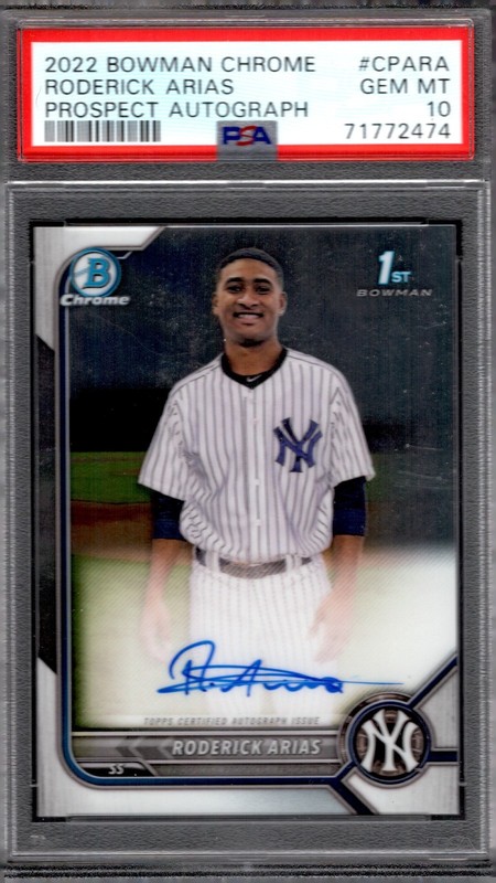 2022 Roderick Arias Bowman Chrome 1st Auto YANKEES PSA 10 GEM MINT