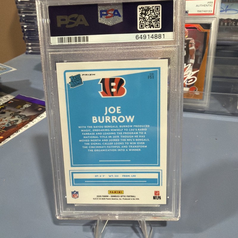 2020 Panini Donruss Optic Rated Rookies Joe Burrow #151 Purple Shock Prizm (RC) view 2