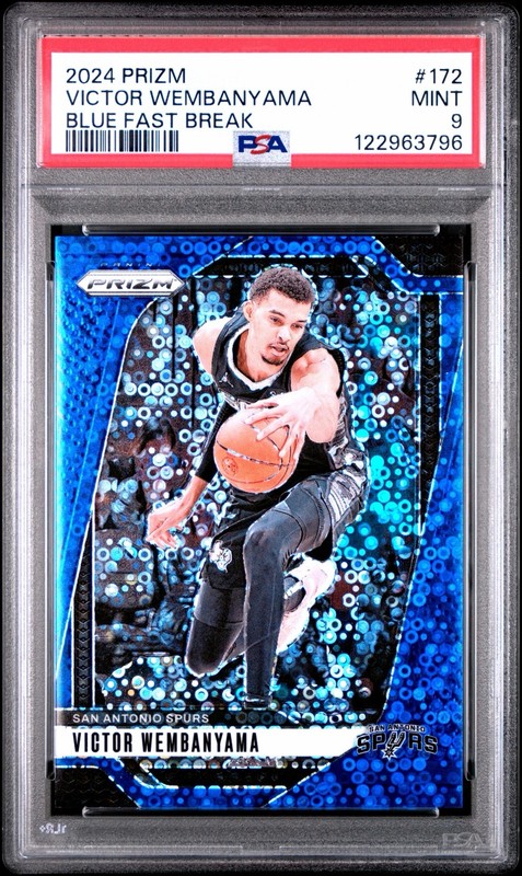 2024-25 Panini Prizm Victor Wembanyama Blue Fast Break Prizm /150 PSA9