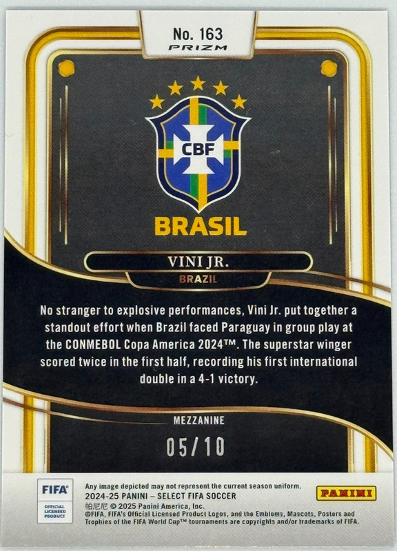 Vini Jr. - Select FIFA Soccer 2024-25 Prizm Gold 05/10 view 2