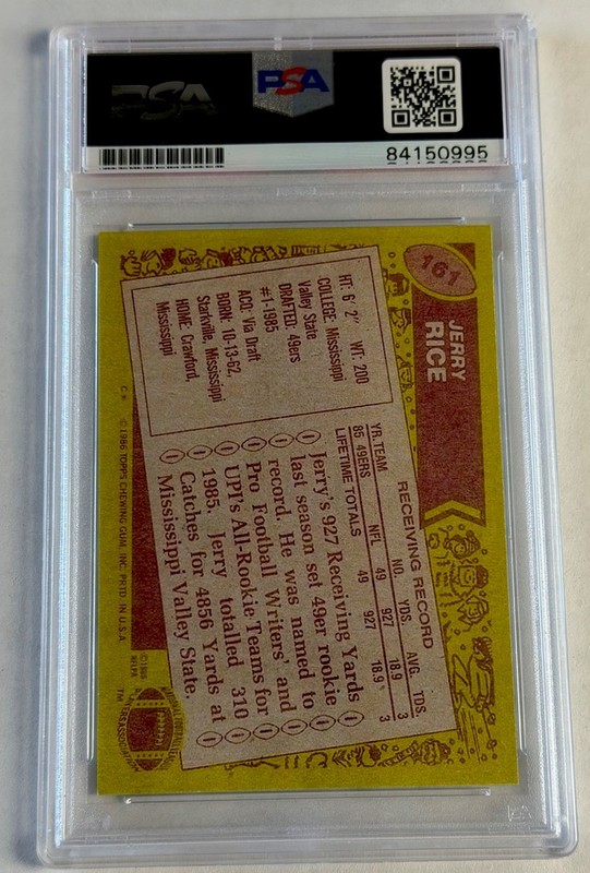 1986 Topps Jerry Rice Rookie Signed PSA/DNA Certified Auto #161 RC 49ers view 2