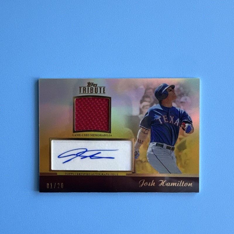 2011 Topps Tribute Josh Hamilton Gold Patch Auto 01/20 #TAR-JH Texas Rangers