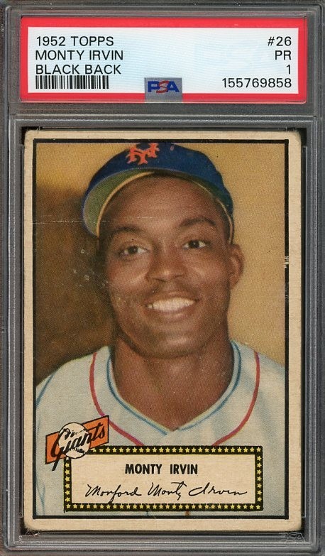 1952 Topps #26 Monty Irvin PR Black Back PSA 1 New York Giants 9858