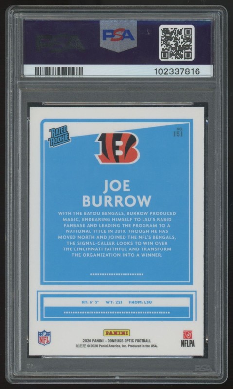 2020 Panini Donruss Optic Joe Burrow RC Rated Rookie #151 PSA 9 view 2