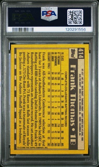 Frank Thomas 1990 Topps Rookie #414 RC PSA 9 view 2