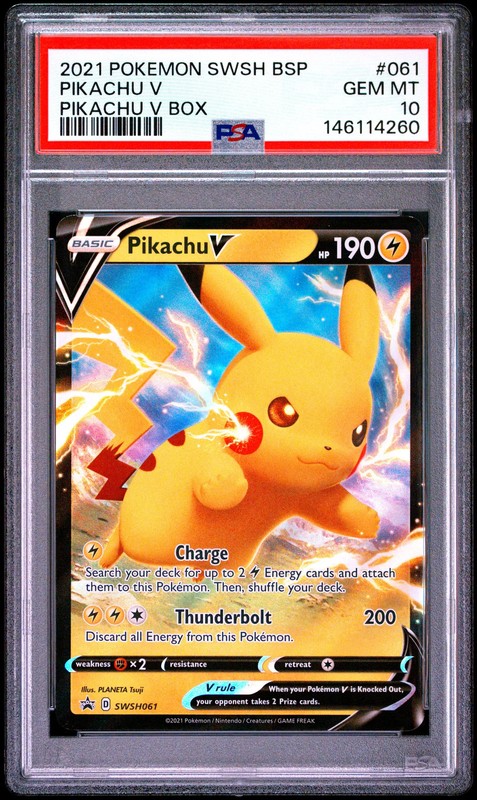 2021 Pokemo Black Star Promo Pikachu V #SWSH061 Pikachu V Box PSA 10