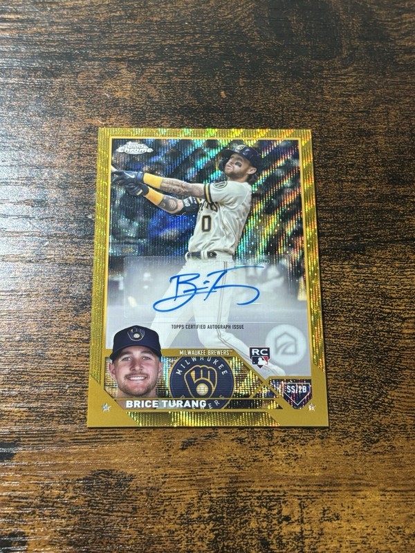 2023 Topps Chrome Update Brice Turang Auto RC Gold Wave Refractor #/50 Brewers