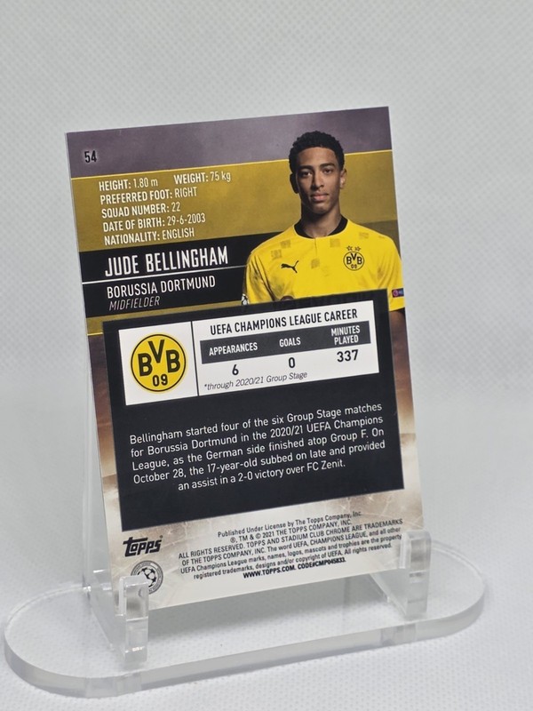 2020-21 Topps Stadium Club Chrome Jude Bellingham RC Borussia Dortmund Rookie view 2