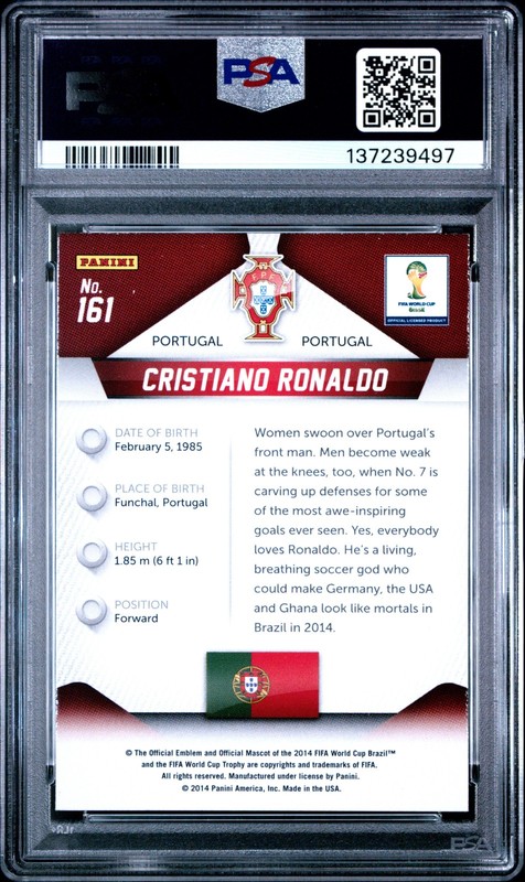 2014 Panini Prizm World Cup #161 Cristiano Ronaldo PSA 9 view 2