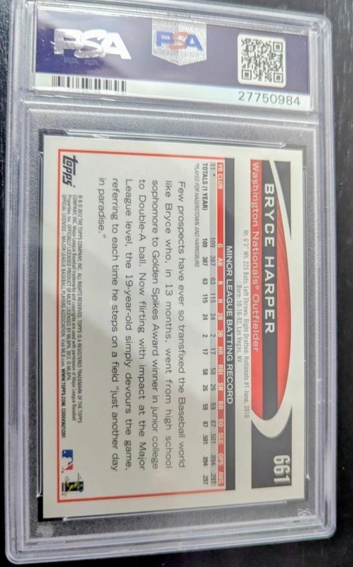 2012 Topps Bryce Harper RC #661 Blue Helmet Front Leg Up Rookie PSA 10 GEM MINT view 2