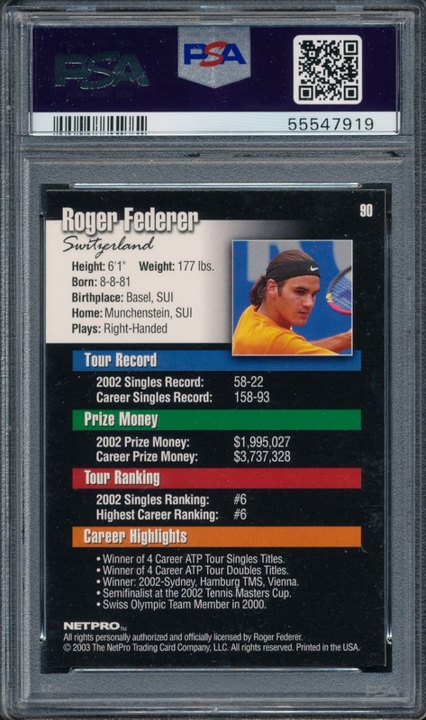 2003 NetPro Tennis ROGER FEDERER #90 Rookie Card Switzerland RC NM-Mint PSA 8 view 2